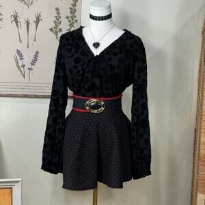 Vtg 90s Y2k Polka Dot Pleated Mini Skirt Gothabilly Rockabilly Whimsy Twee XS S